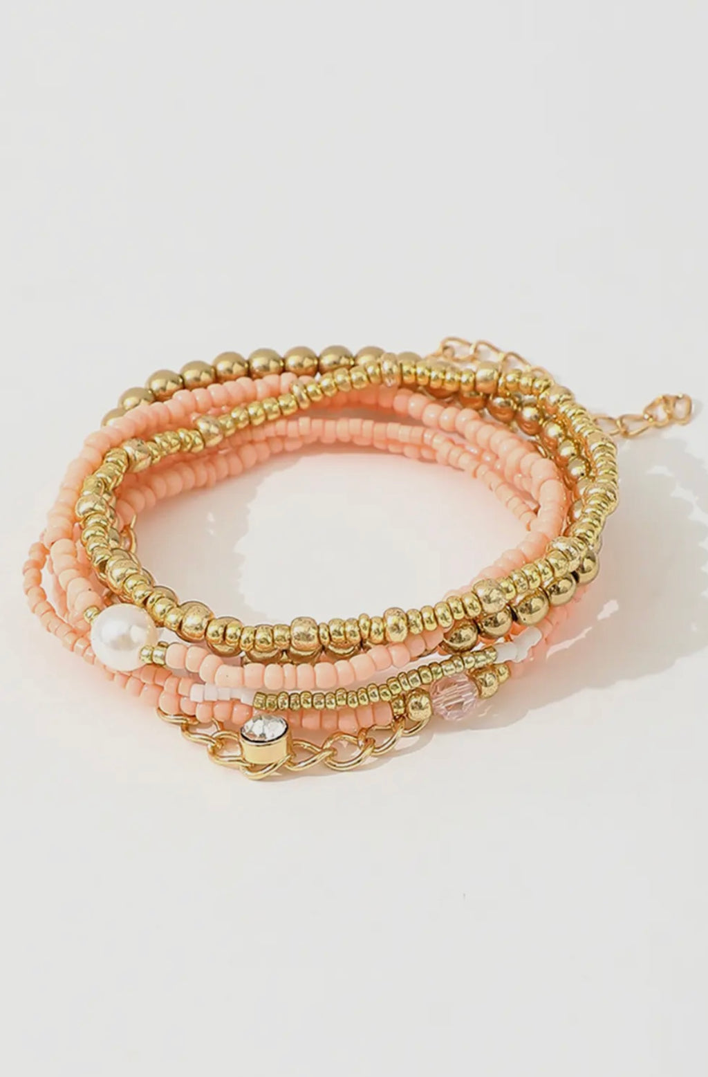 Blush & Gold Beaded Bracelet Stack