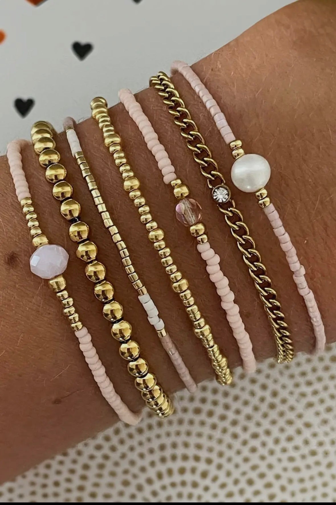 Blush & Gold Beaded Bracelet Stack