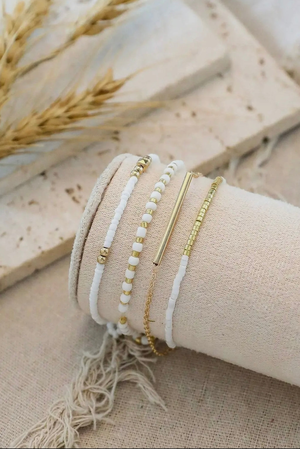 White & Gold Minimal Bracelet Stack
