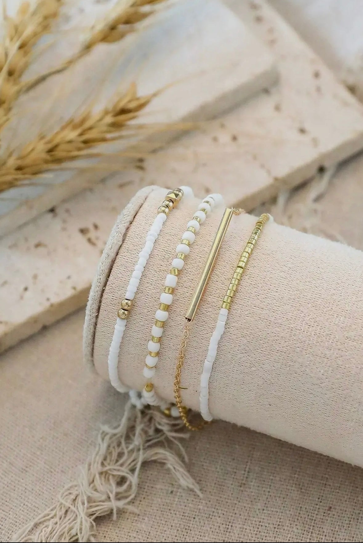 White & Gold Minimal Bracelet Stack