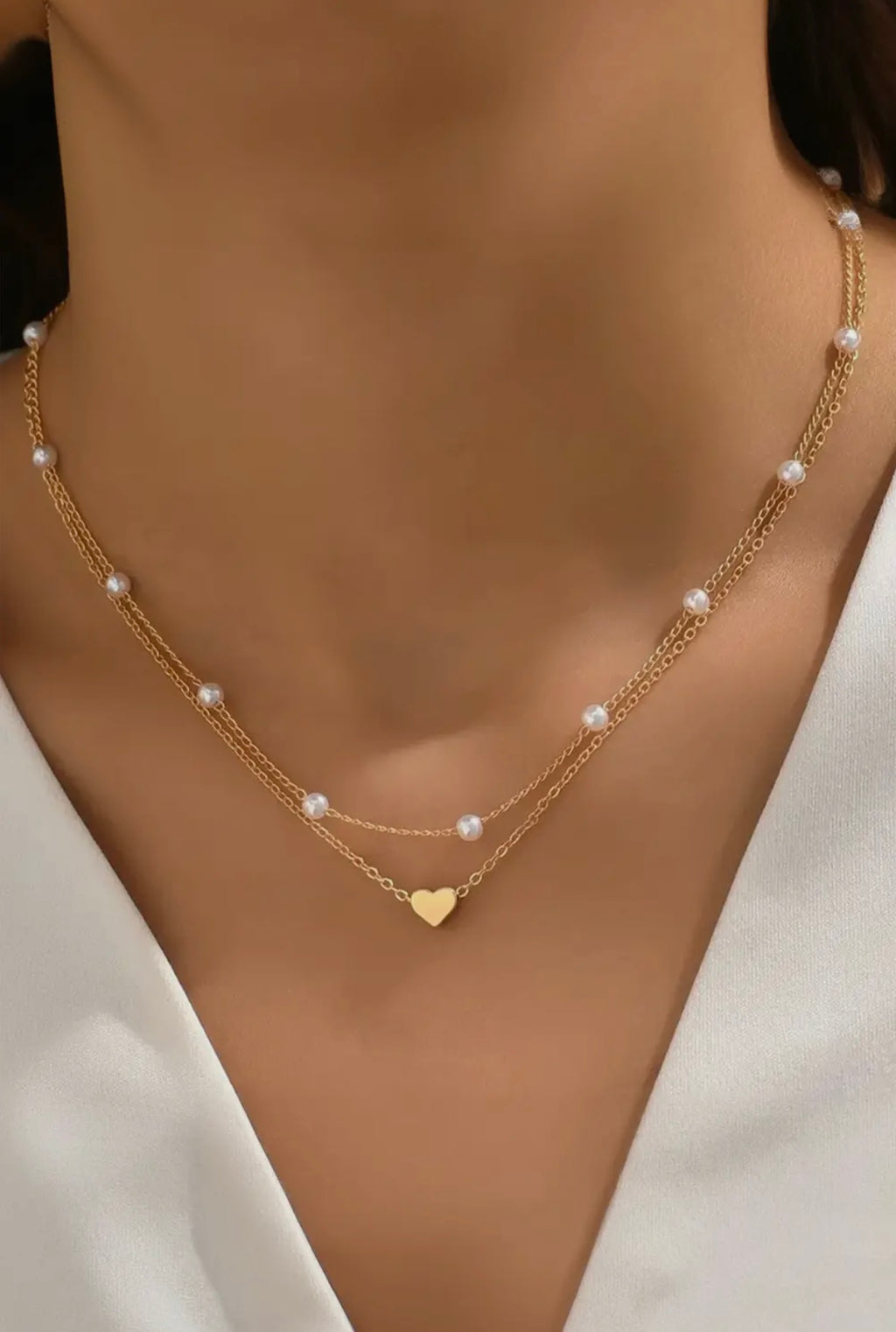 Pearl Heart Layered Necklace